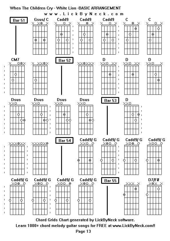 Chord Grids Chart of chord melody fingerstyle guitar song-When The Children Cry - White Lion -BASIC ARRANGEMENT,generated by LickByNeck software.